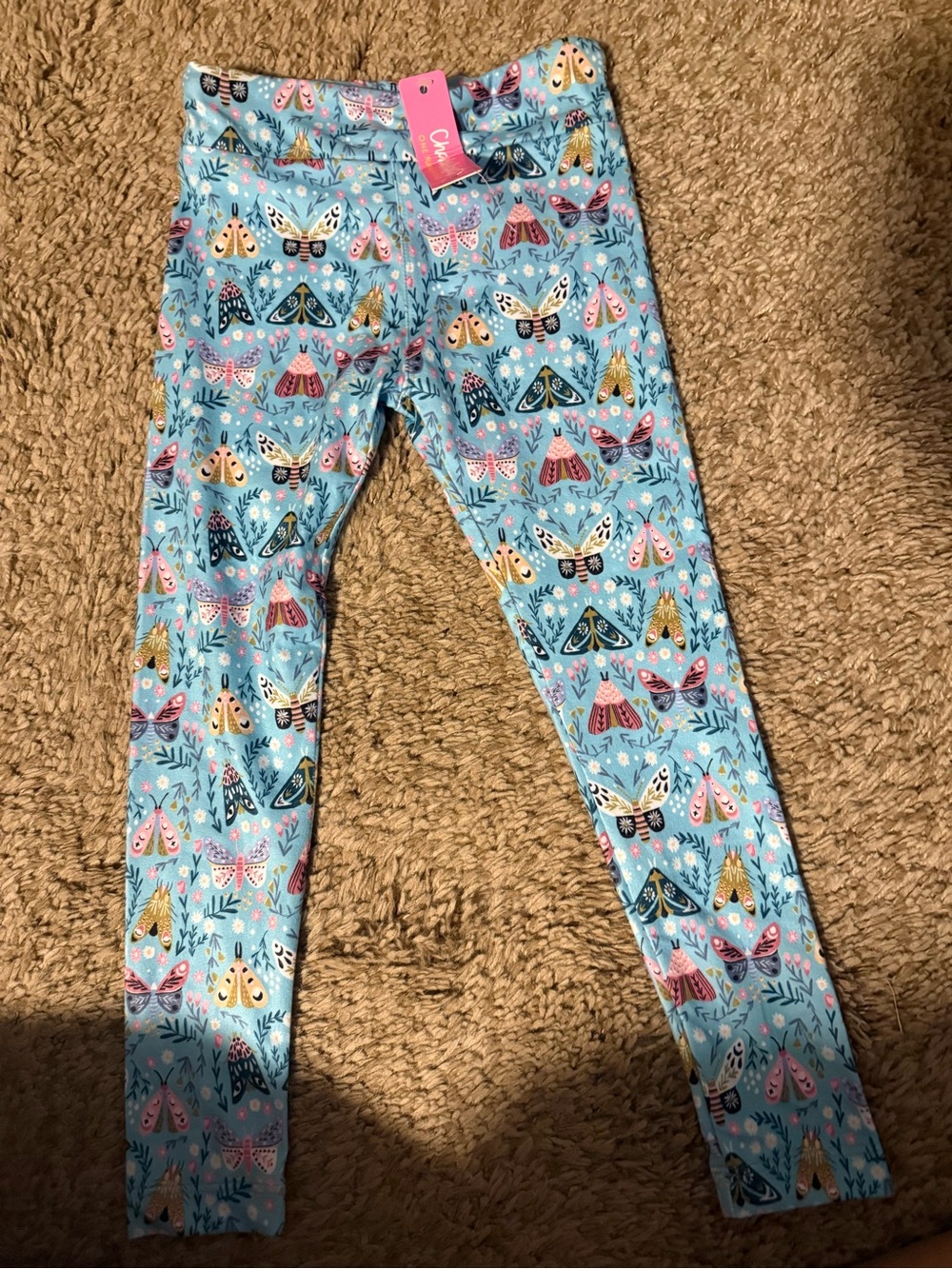 Girls' Light Blue Moth Print Leggings